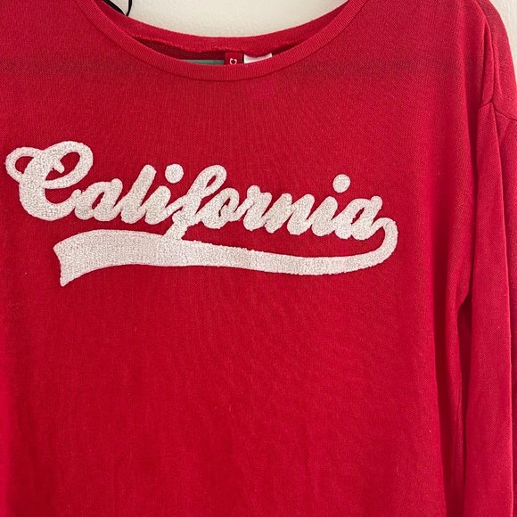 H&M/ Women's Red Long Sleeve Waffle Knit Tee with "California" Graphic, S - Picture 3 of 3